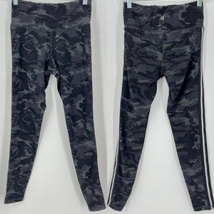 Strut This Womens Sz L Leggings Gray Black Camo Side Track Stripe High Rise